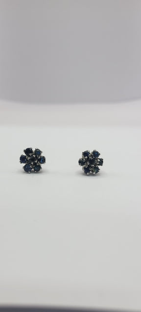 Blue sapphire on real Silver Flower shape