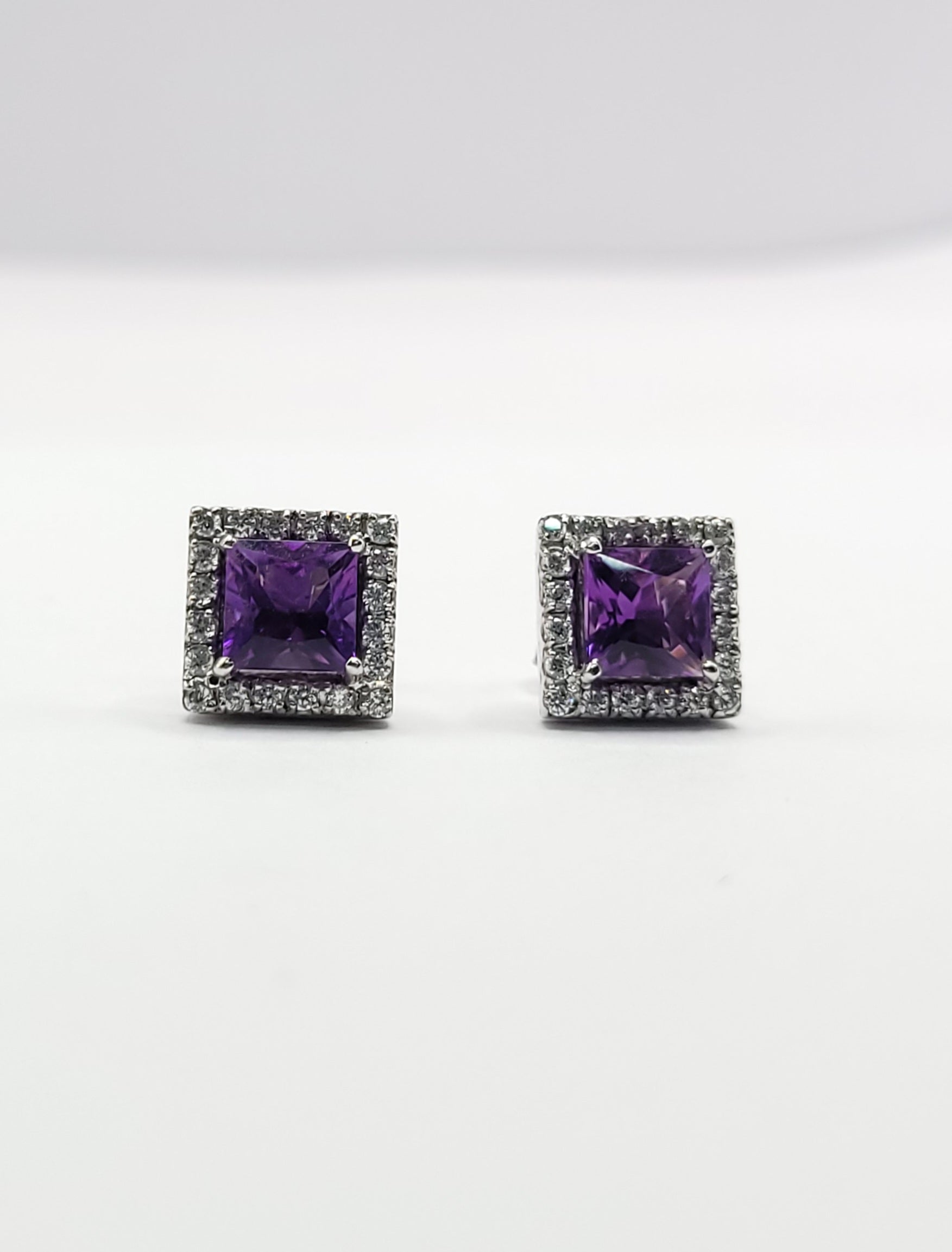 Amethyst stone on sterling silver princess cut style