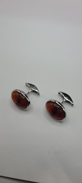Agate Stone Sterling Silver Cuff Links