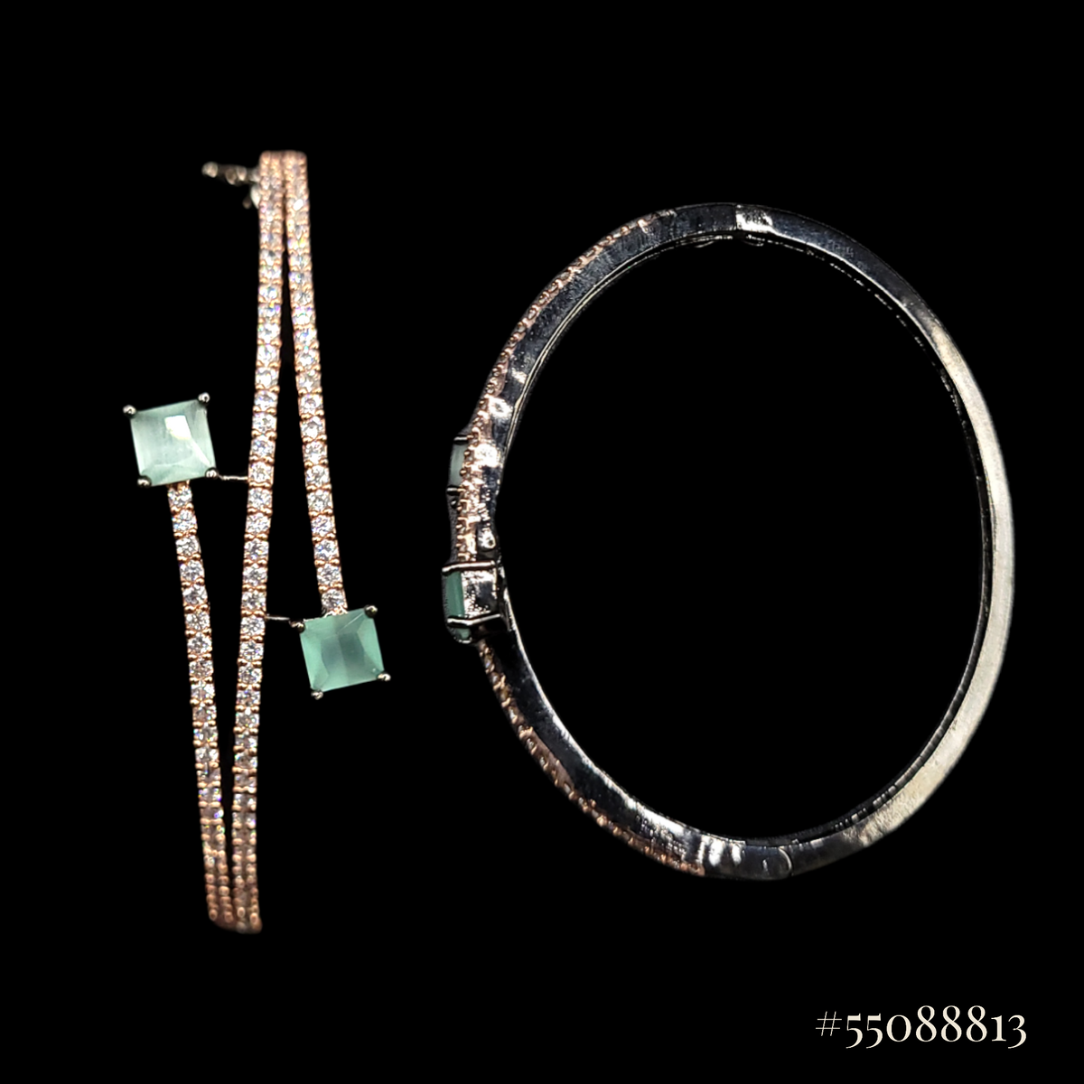 BEAUTIFUL SOFT GREEN, ROSE GOLD, AND SILVER METAL BRACELET