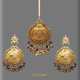 STUNNING COLORFUL EARRINGS WITH MAANG TIKKA (HEAD PIECE) GOLD METAL