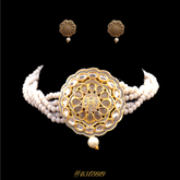 DESIGNER BEADED GRAY NECKLACE WITH KUNDAN EARRINGS & GOLD TOUCHES