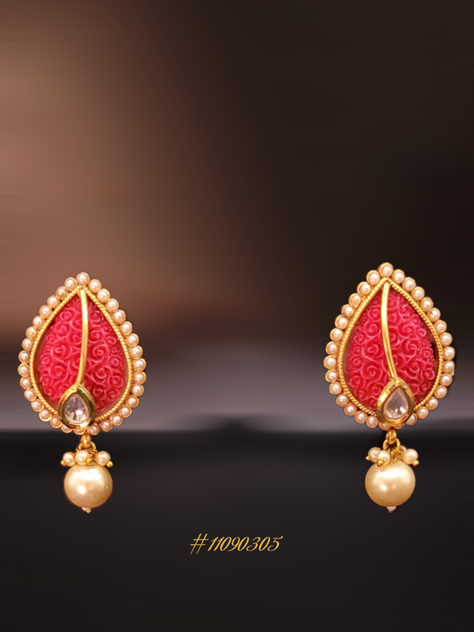 BEAUTIFUL CASUAL EARRINGS IN GOLD, PEARL AND RED COLOR