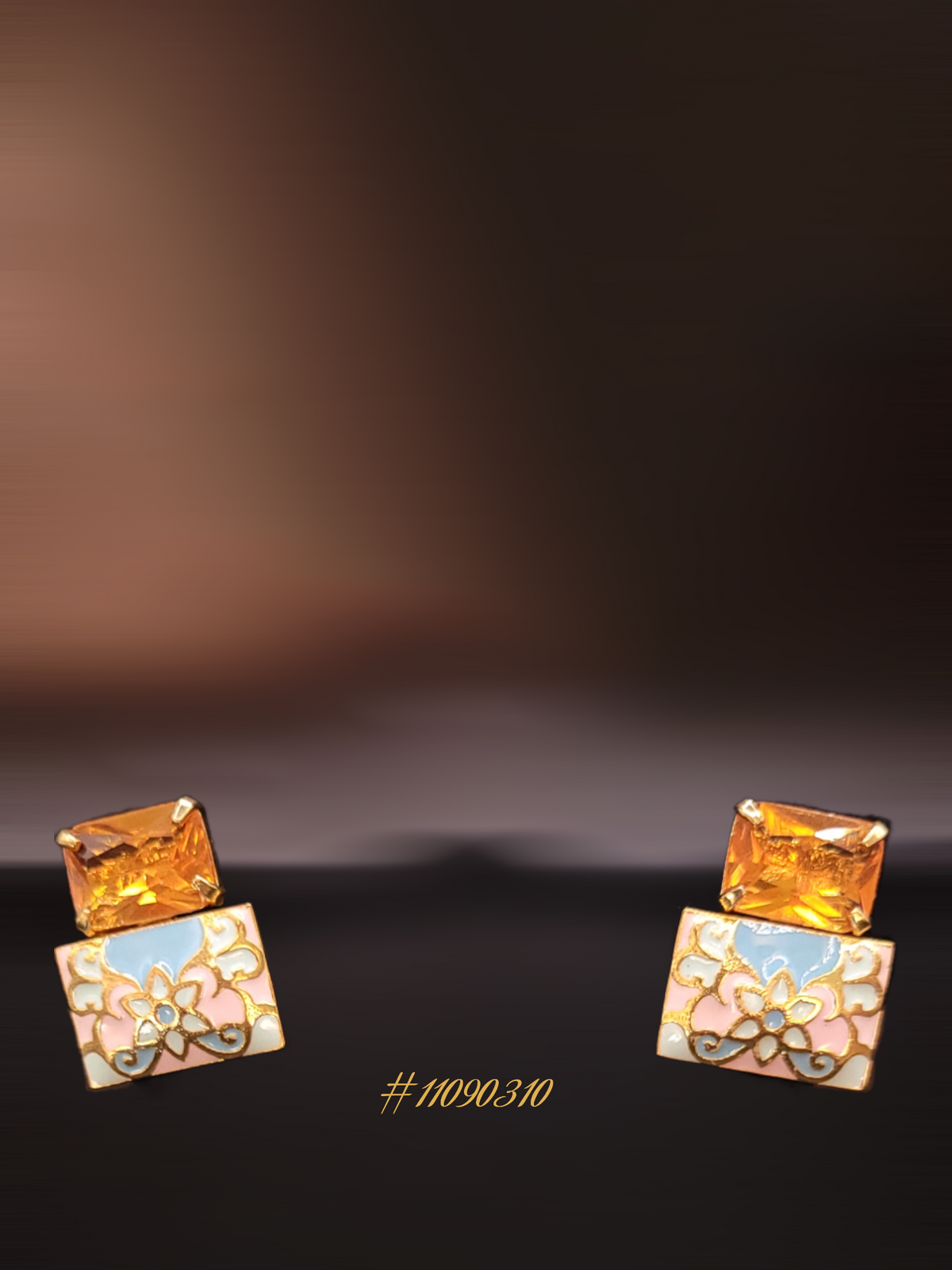 ADORABLE SQUARED DESIGN EARRINGS WITH COLORED DIAMOND & DESIGN