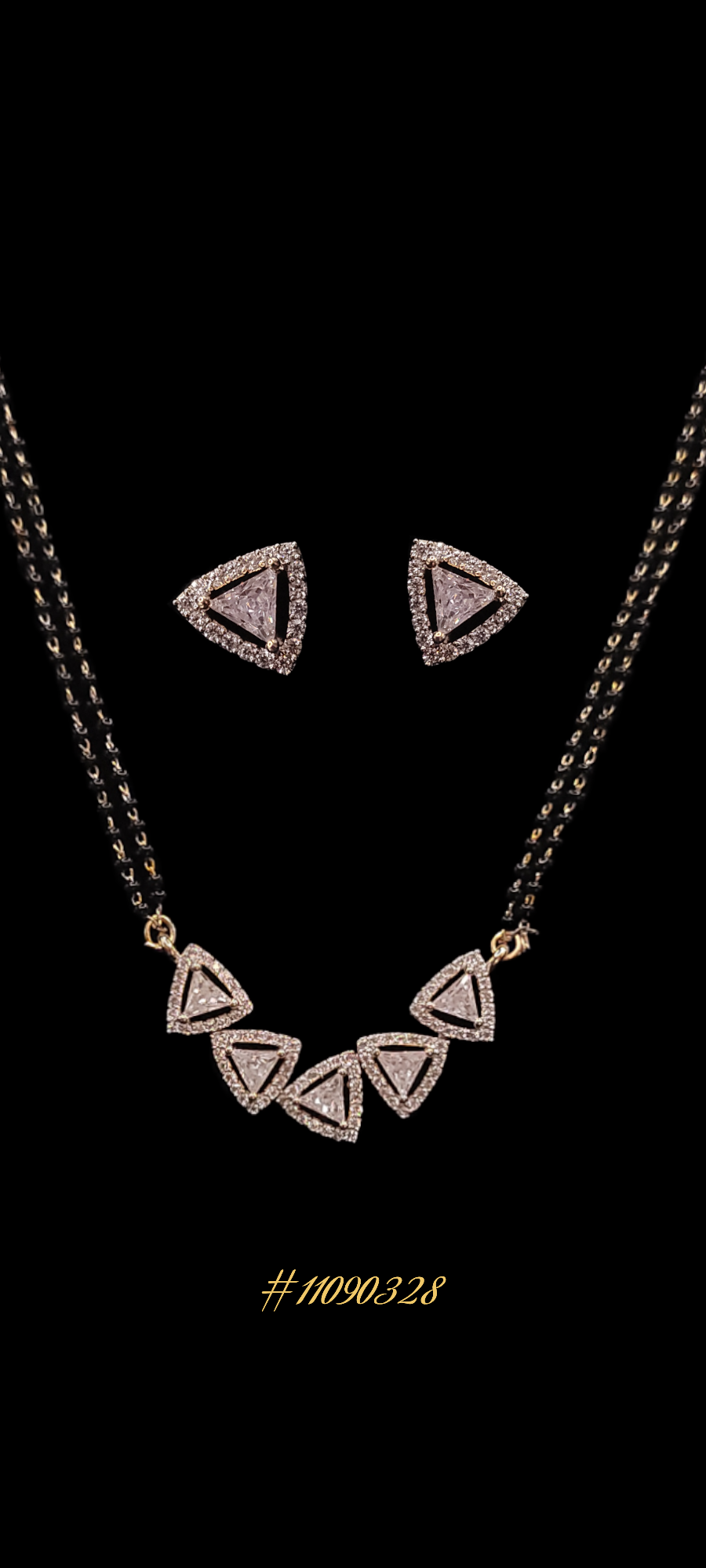 ADORABLE TRIANGLE DIAMOND DESIGN MANGALSUTRA SETS IN GOLD COLOR