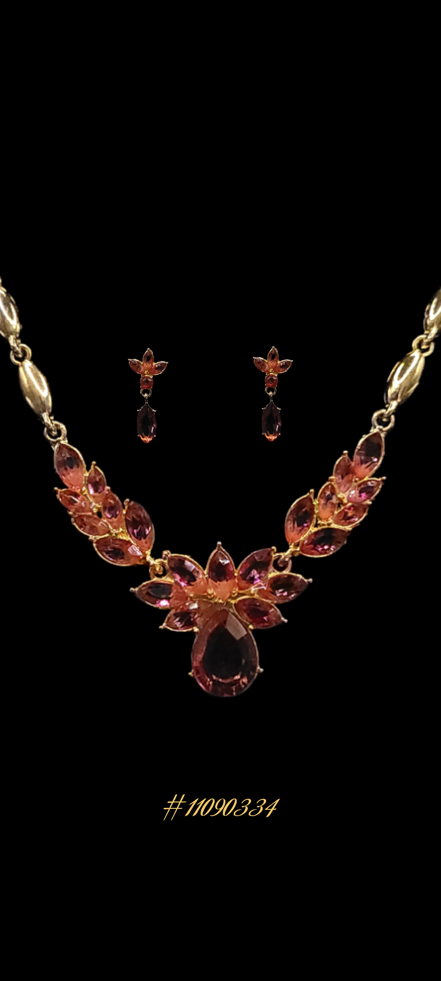 LOVELY PINK DIAMOND AND GOLD PARTY THEME NECKLACE WITH EARRINGS