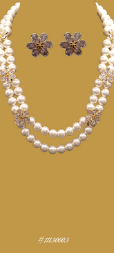 DESIGNER WHITE PEARL NECKLACE WITH FLORAR DIAMOND EARRINGS