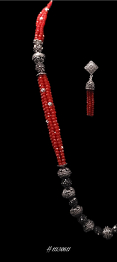 LOVELY RED BEADS & OXIDIZED NECKLACE SET
