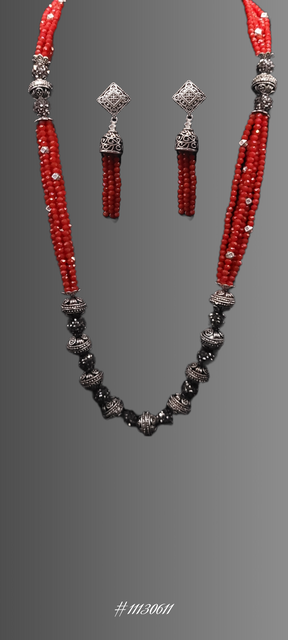 LOVELY RED BEADS & OXIDIZED NECKLACE SET