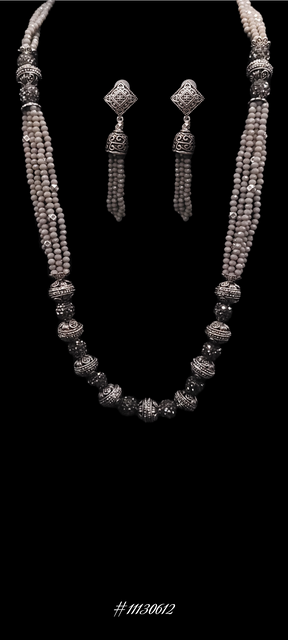 LOVELY GRAY BEADS & AND OXIDIZED NECKLACE SET