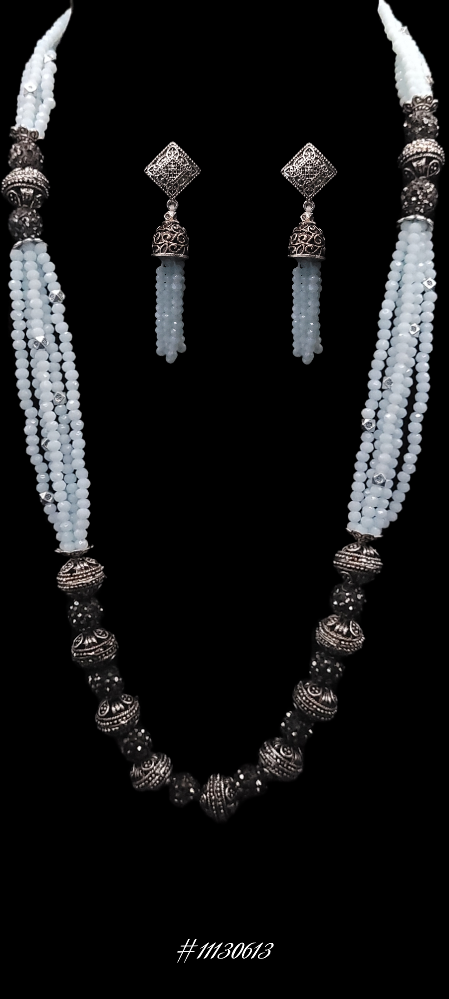 LOVELY BABY BLUE BEADED & OXIDIZED NECKLACE