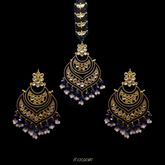 ELEGANT EARRINGS WITH MAANG TIKKA (HEAD PIECE) IN GOLD/NAVY BLUE AND PINK