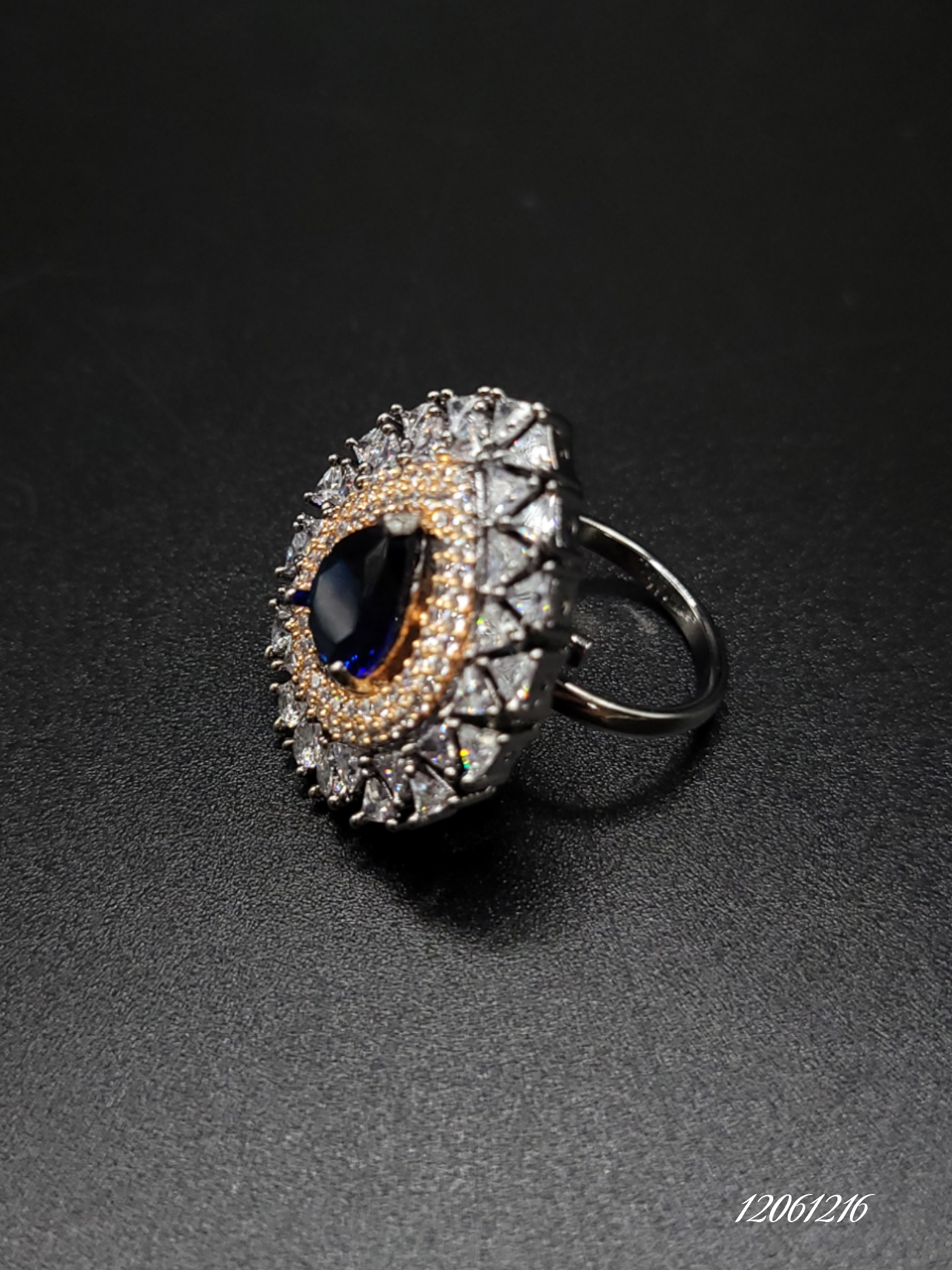 EYE CATCHING DARK SILVER RING WITH GOLD DIAMONDS AND COLORED STONES