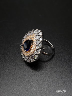 EYE CATCHING DARK SILVER RING WITH GOLD DIAMONDS AND COLORED STONES