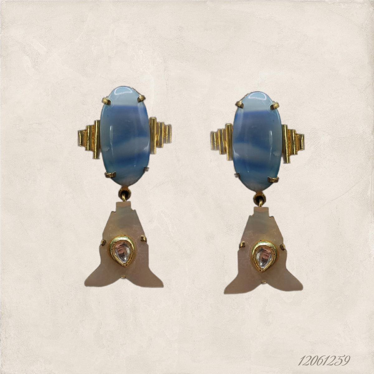 DESIGNER EARRINGS IN BLUE & GOLD TONE