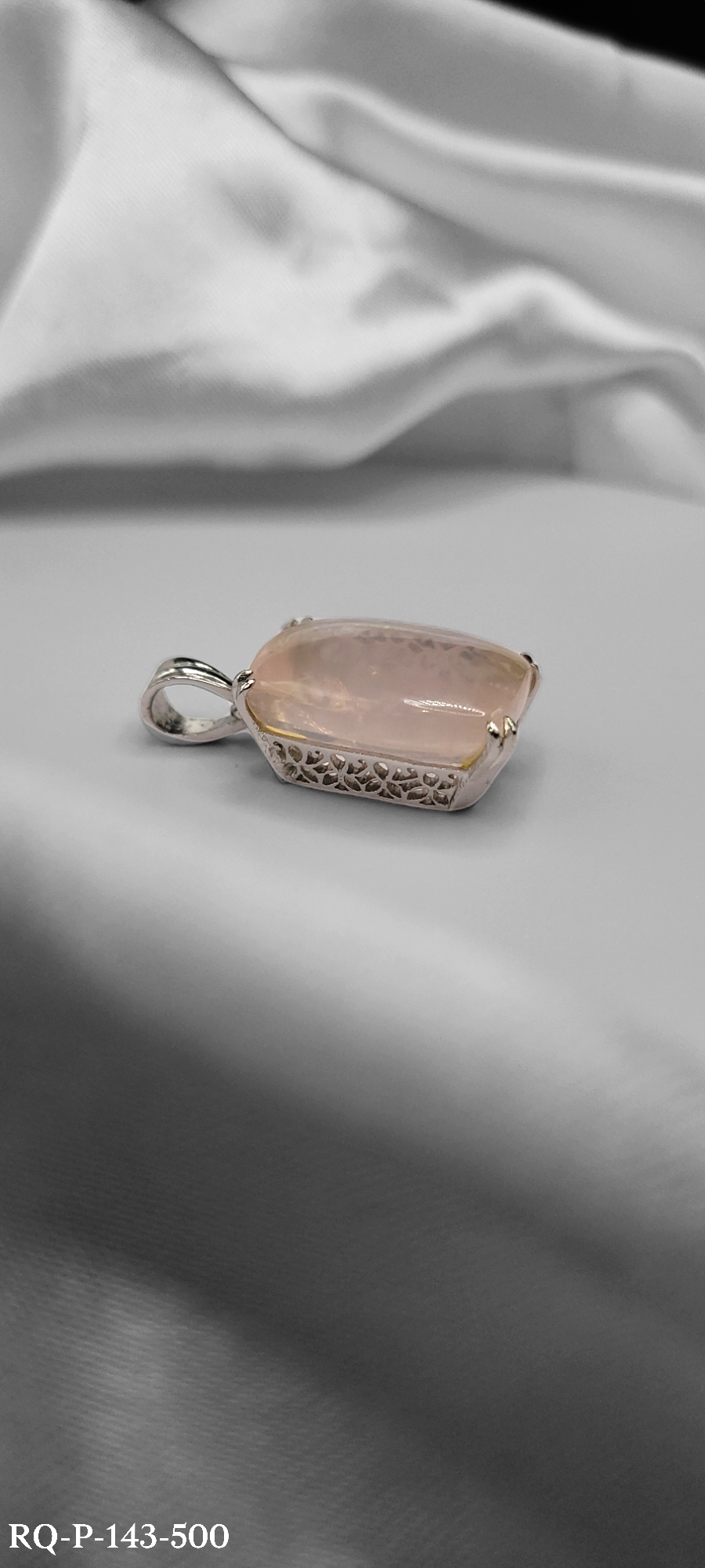 ROSE QUARTZ STONE PENDANT ON STERLING SILVER. KNOWN AS THE CRYSTAL OF UNCONDITIONAL LOVE! DRAMATIC PIECE. ONE OF A KIND