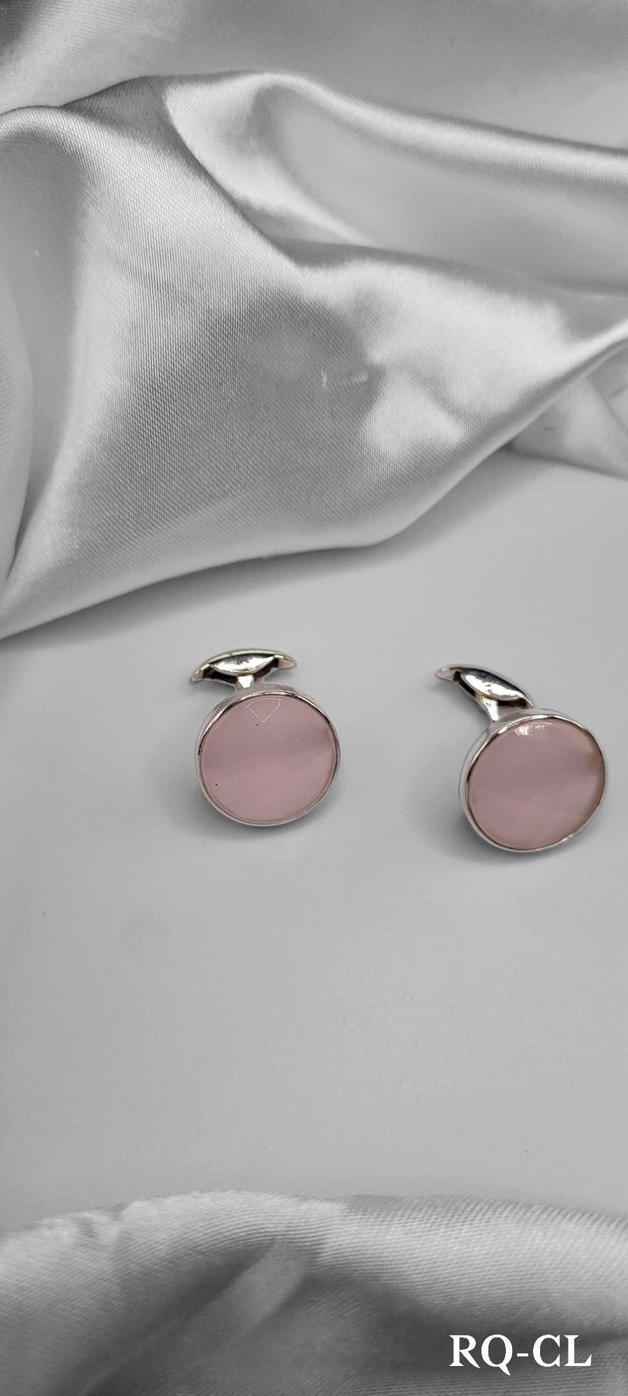 ROSE QUARTZ CUFF LINKS ON STERLING SILVER. BEST KNOWN AS THE CRYSTAL OF UNCONDITIONAL LOVE!
