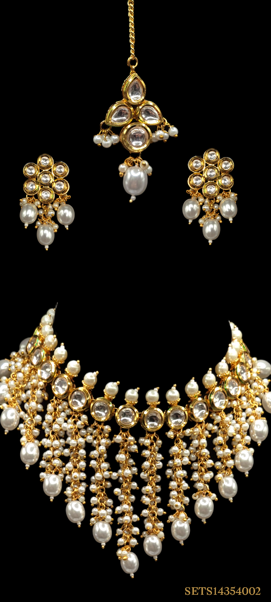adorable & elegant 4 piece set in gold & white pearls color
