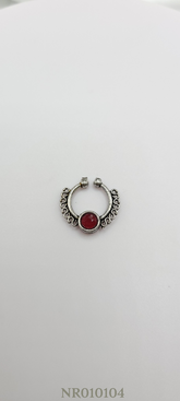 GERMAN SILVER RED STONE NOSE RING