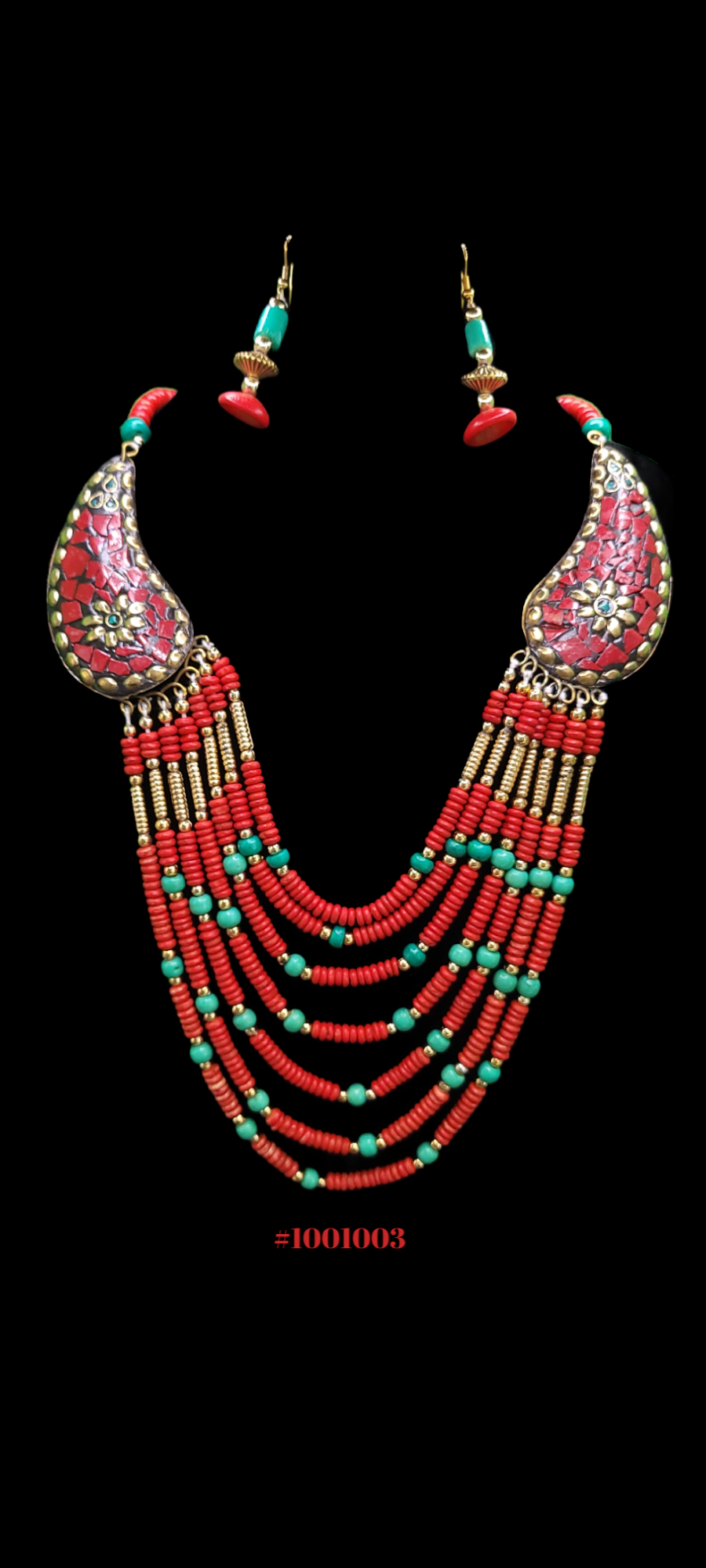 BEAUTIFUL RED TIBERIAN BEADED NECKLACE WITH EARRINGS